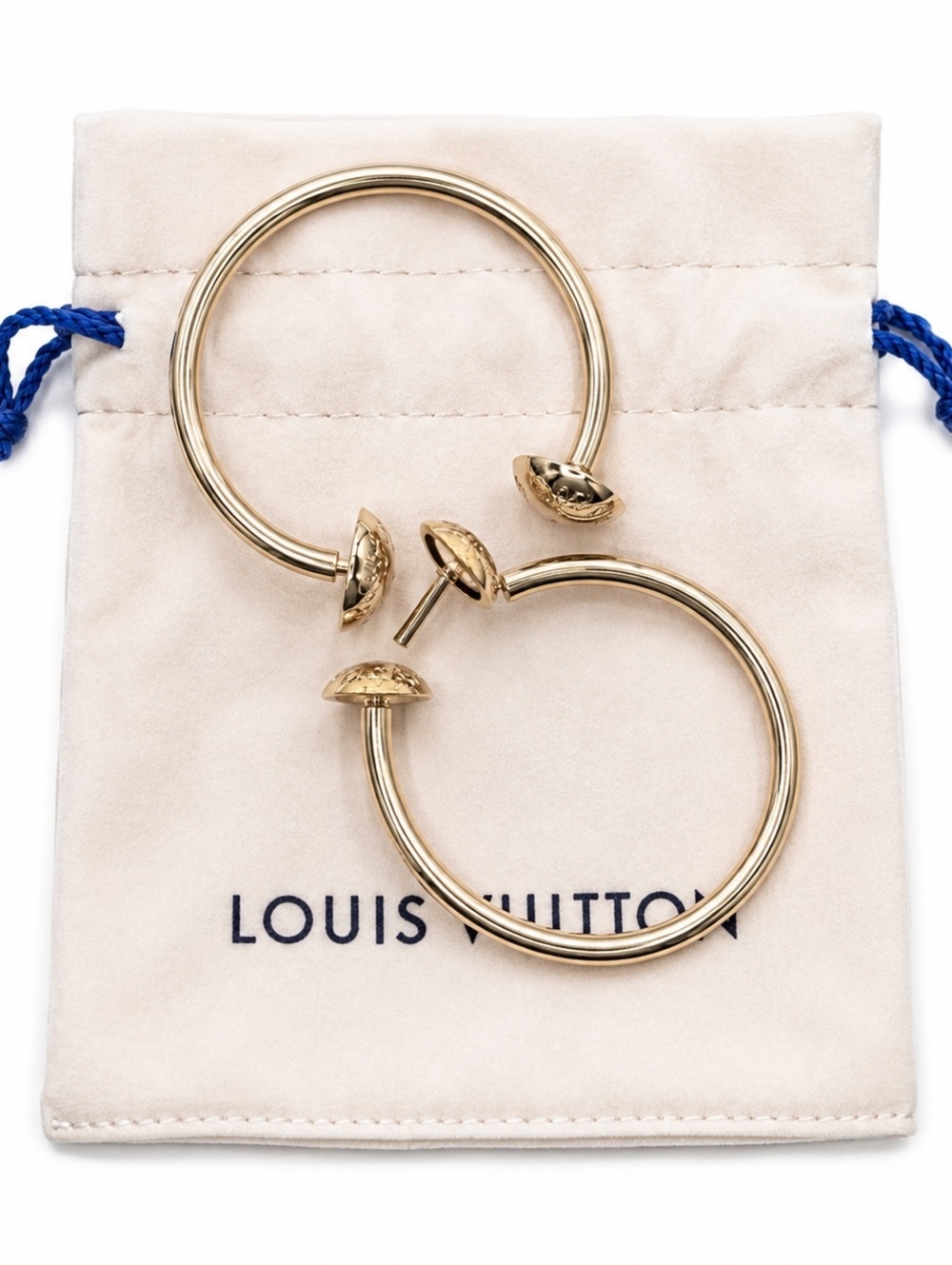 Louis Vuitton Gold Tone Creoles Earrings with Extra backing